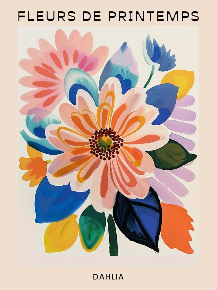 Spring Floral French Poster  Dahlia 1