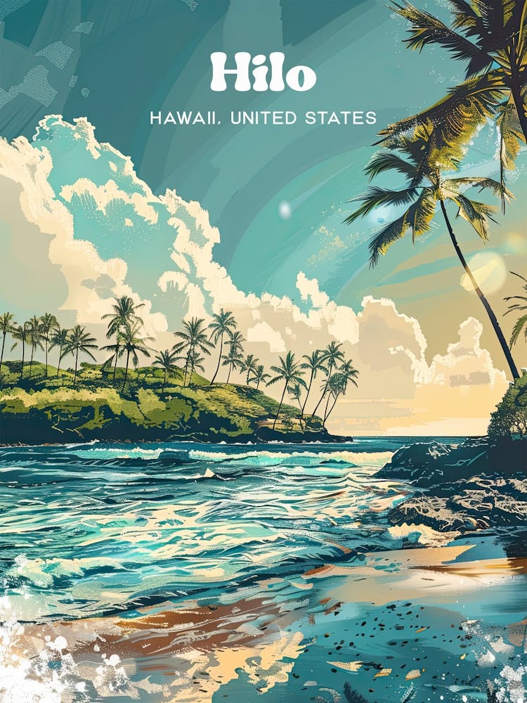 Hilo Hawaii Beautiful Travel Illustration