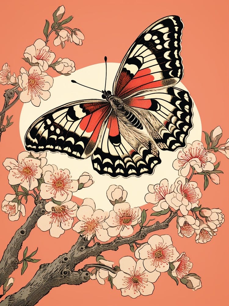 Cherry Blossom Butterfly Japanese Style Painting 4