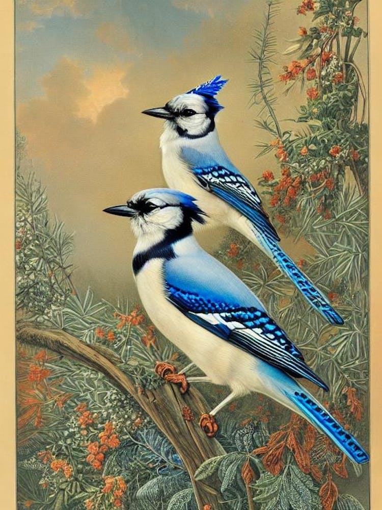 Blue Jay Haeckel Style Vintage Illustration Bird