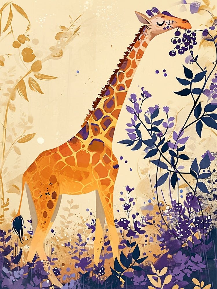 Giraffe Eating Berries Watercolour Inspired 2