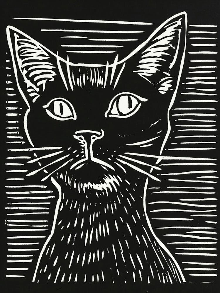 Egyptian Mau Cat Linocut Blockprint 5