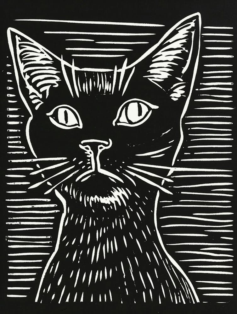 Egyptian Mau Cat Linocut Blockprint 5