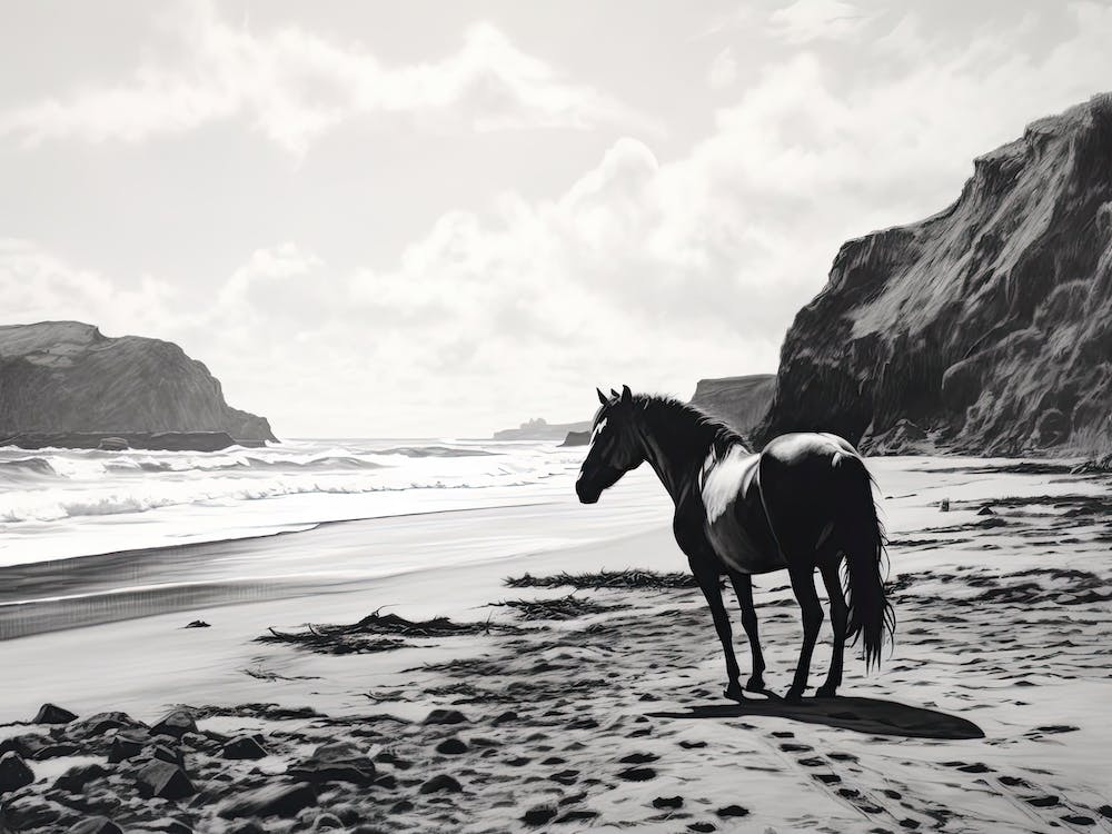 A Horse Oil Painting In Anakena Beach, Easter Island, Landscape 4