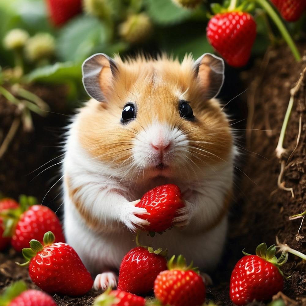 Hamster Eating Strawberries