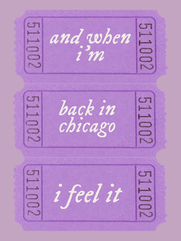 Chicago Print | And When I’m Back In Chicago I Feel It | Chicago Travel Wall Art | Ticket Print | Trendy Funy Maximalist Wall Art | Purple Wall Art | Girly Dorm Apartment Living Room | Purple