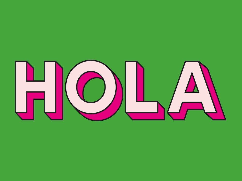 Hola Greeting Typography Green & Pink