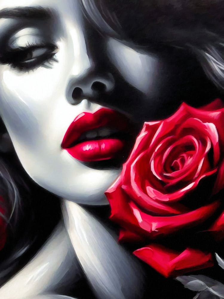 Woman With Red Rose