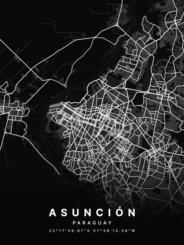 Asunción Paraguay Black Map
