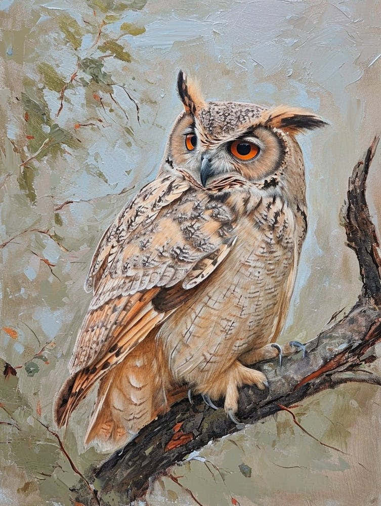 African Wood Owl Japanese Painting 7