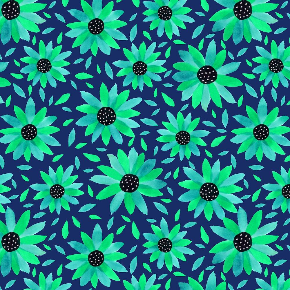 Floral Polka Dot Center Turquoise On Navy 1