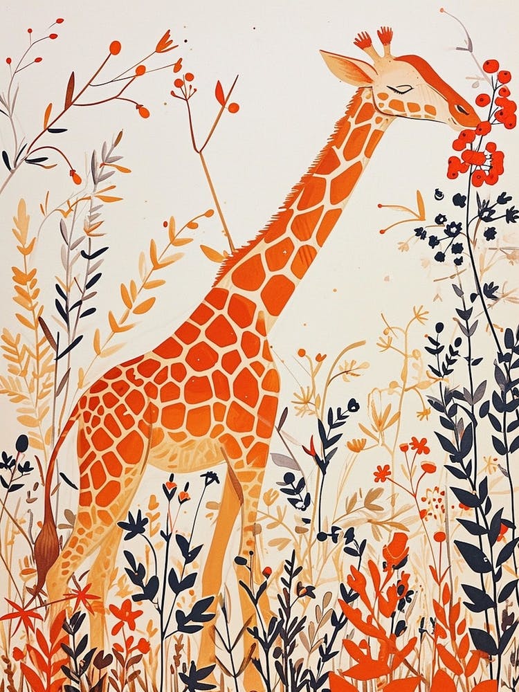 Giraffe In The Branches Watercolour Inspired 1