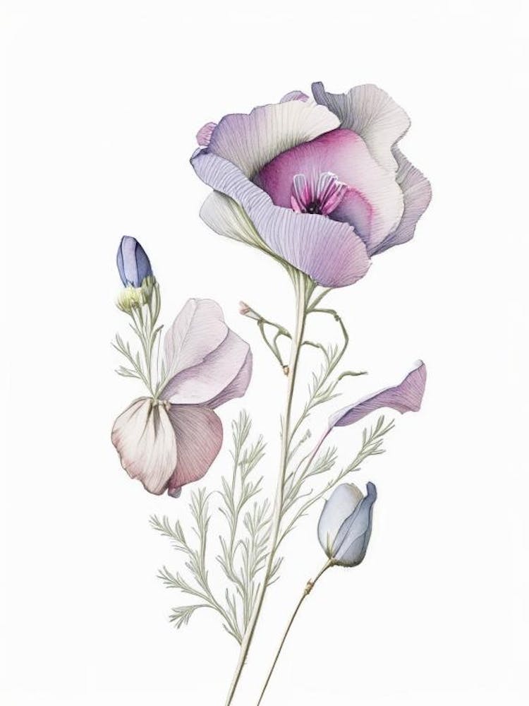 Eustoma Floral Quentin Blake Inspired Illustration 2 Flower