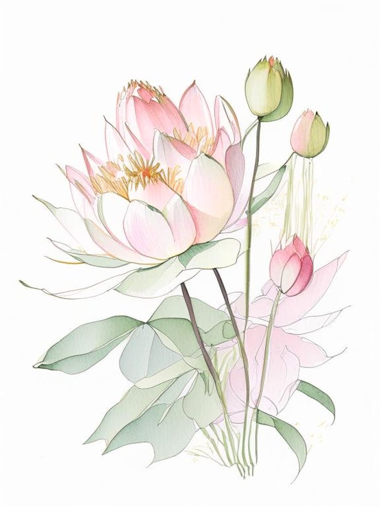 Lotus Flower Bouquet Pencil Illustration 1
