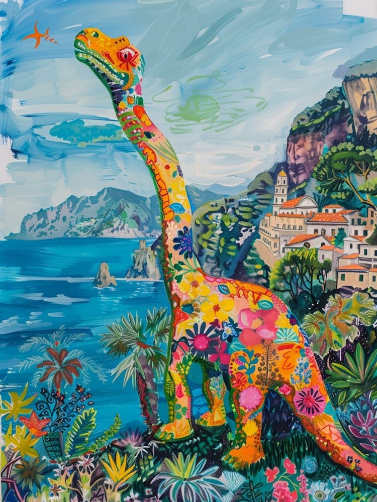 Dinosaur By The Amalfi Coast Painting 1