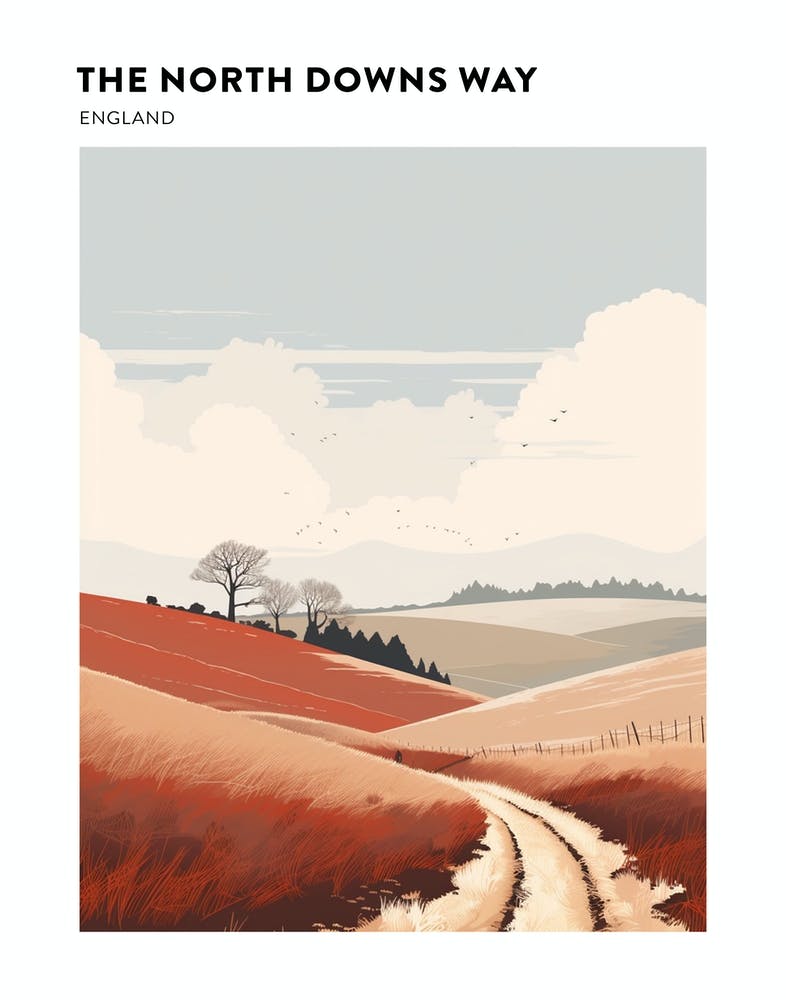 The North Downs Way England 1 Hiking Trail Landscape Poster