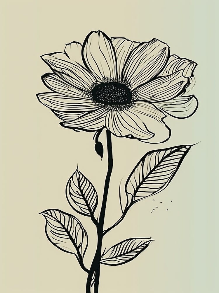 Line Art Sunflower Flowers Illustration Neutral 9