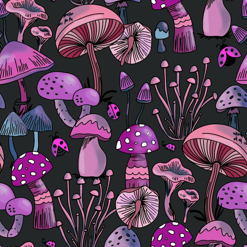 Mushrooms Pattern Dark Purple