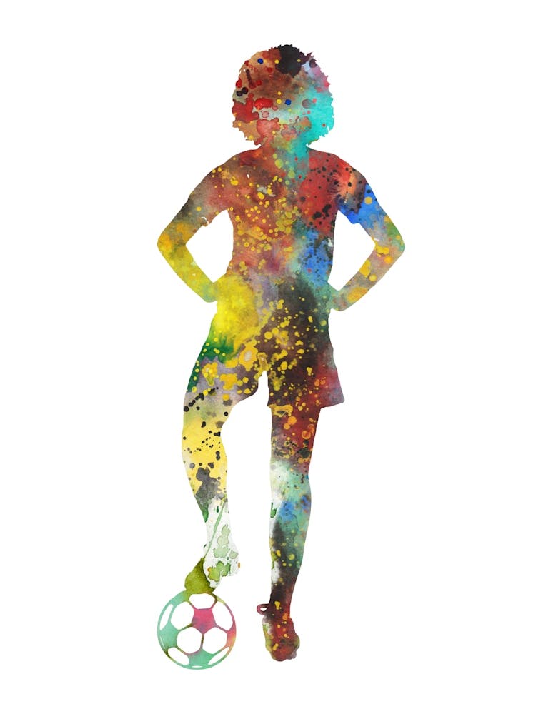 Female Soccer Player Watercolor Football 2