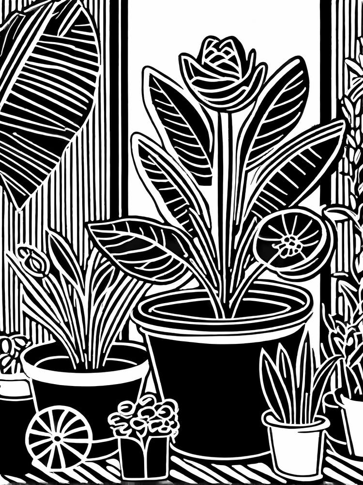Lion cut inspired Black and white Garden plants & flowers art, Gardening art, 234