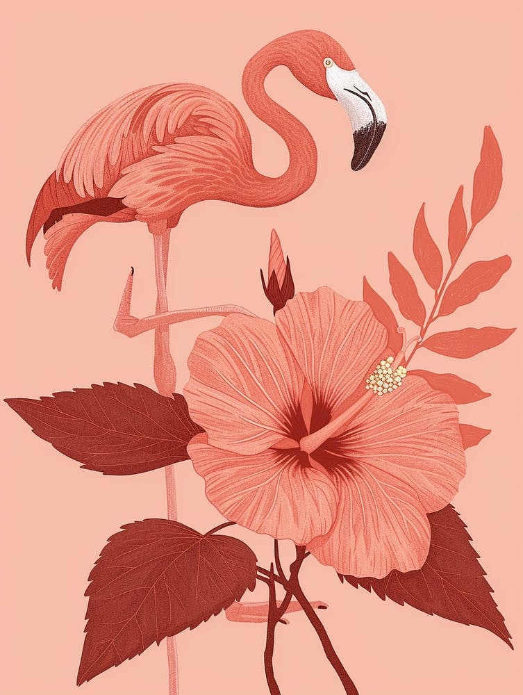 Chilean Flamingo Hibiscus Minimalist Illustration 2
