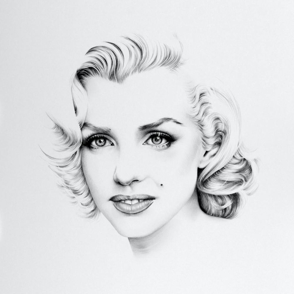 Marilyn Monroe Minimal Pencil Drawing Black and White