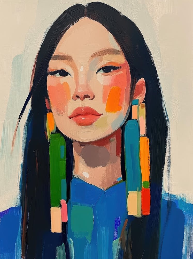 Asian Woman With Colorful Earrings