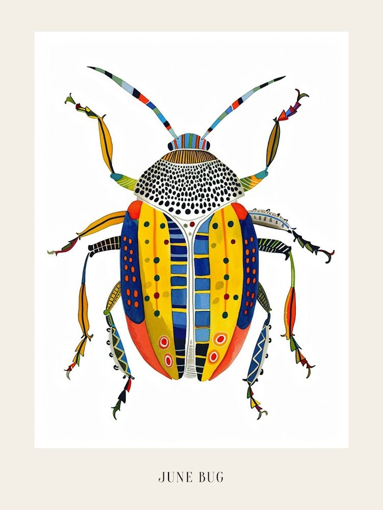 Colourful Insect Illustration June Bug 11 Poster