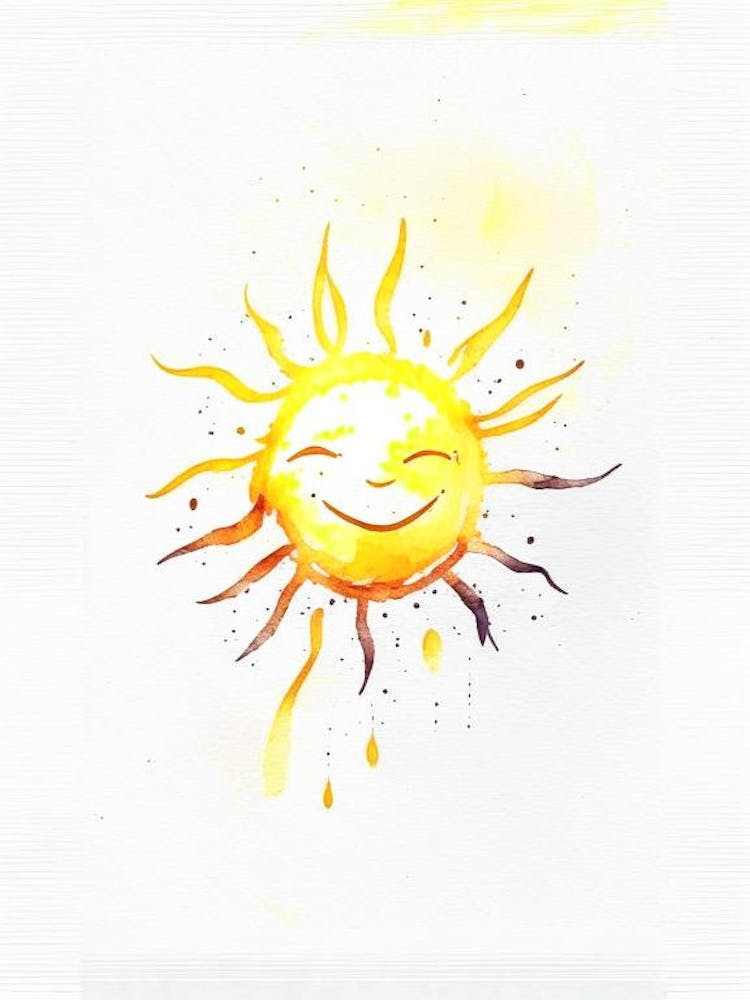 Smiling Sun 1 Symbol Minimal Watercolour