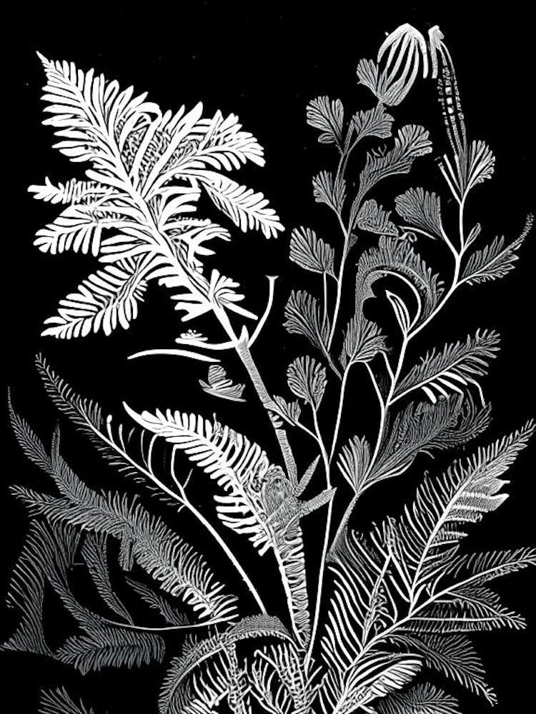 Ebony Spleenwort Wildflower Linocut 2