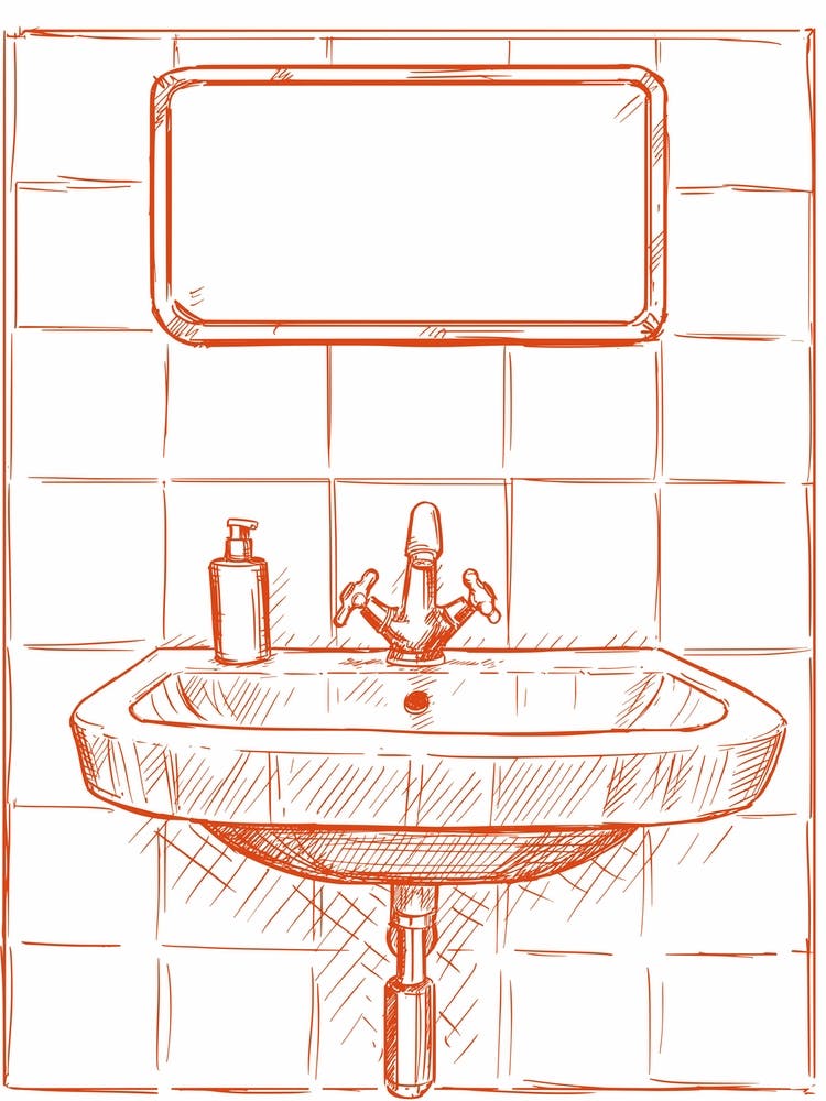 Bathroom Sink Illustration Red