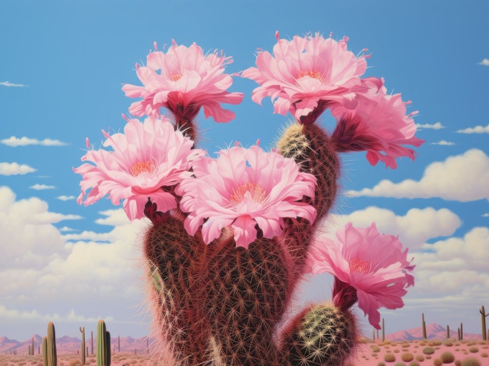 Western Desert Print Of Pink Blooming Cactus