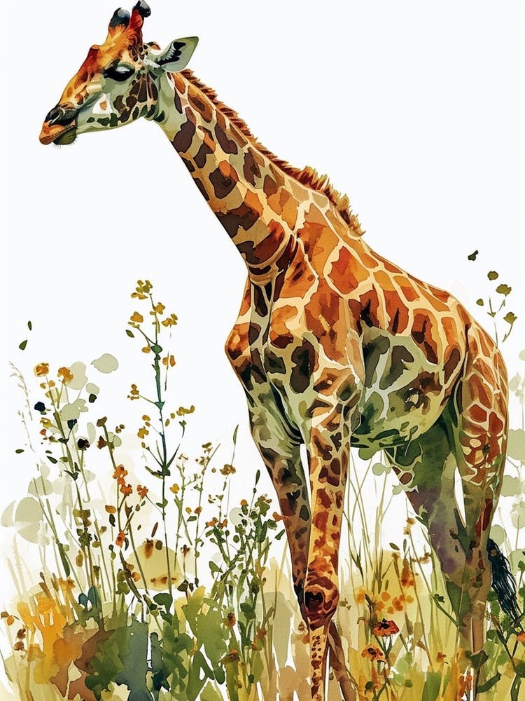 Giraffes Wandering Through The Grass 2