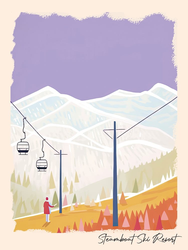 Poster Of Steamboat Ski Resort   Colorado, Usa, Ski Resort Pastel Colours Illustration 0
