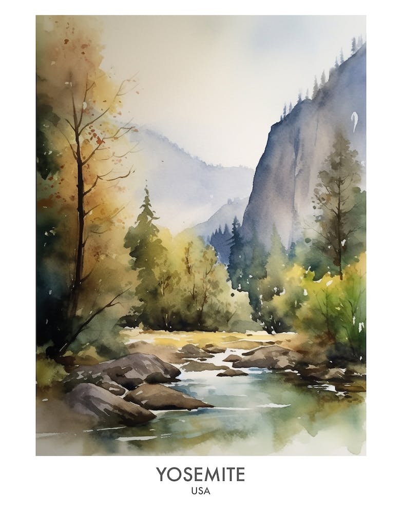 Yosemite USA Aquarell-Reiseplakat 3