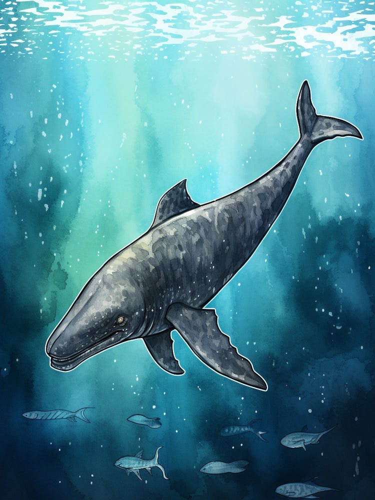 Whale In Ocean Realistic Watercolour 2
