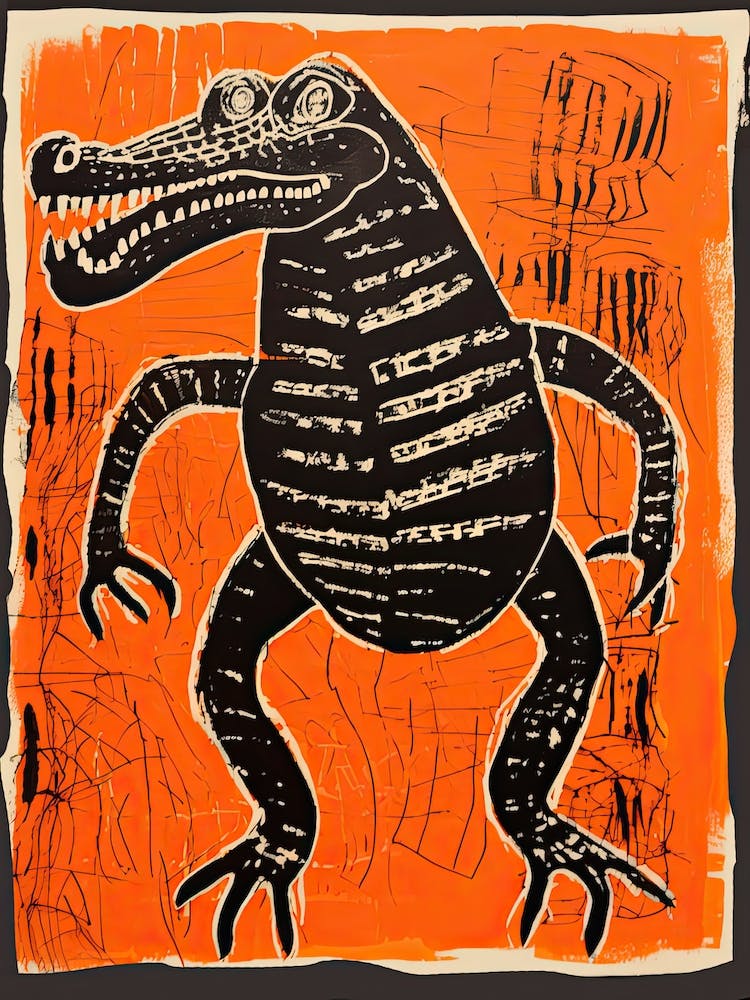 Alligator, Woodblock Animal Drawing 4