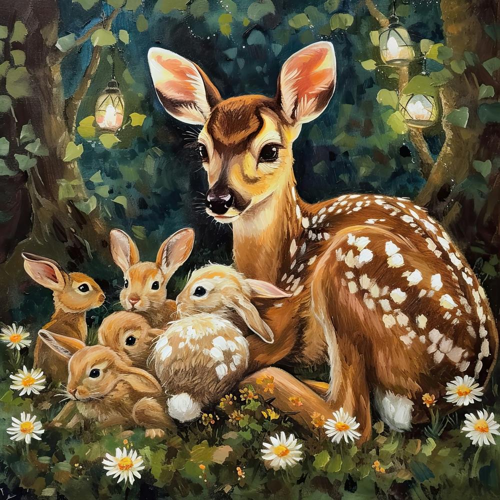 Fawn And Rabbits Fairycore Painting 2