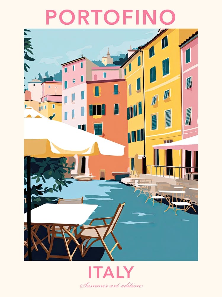 Portofino, Italy, Flat Pastels Tones Illustration 2 Poster