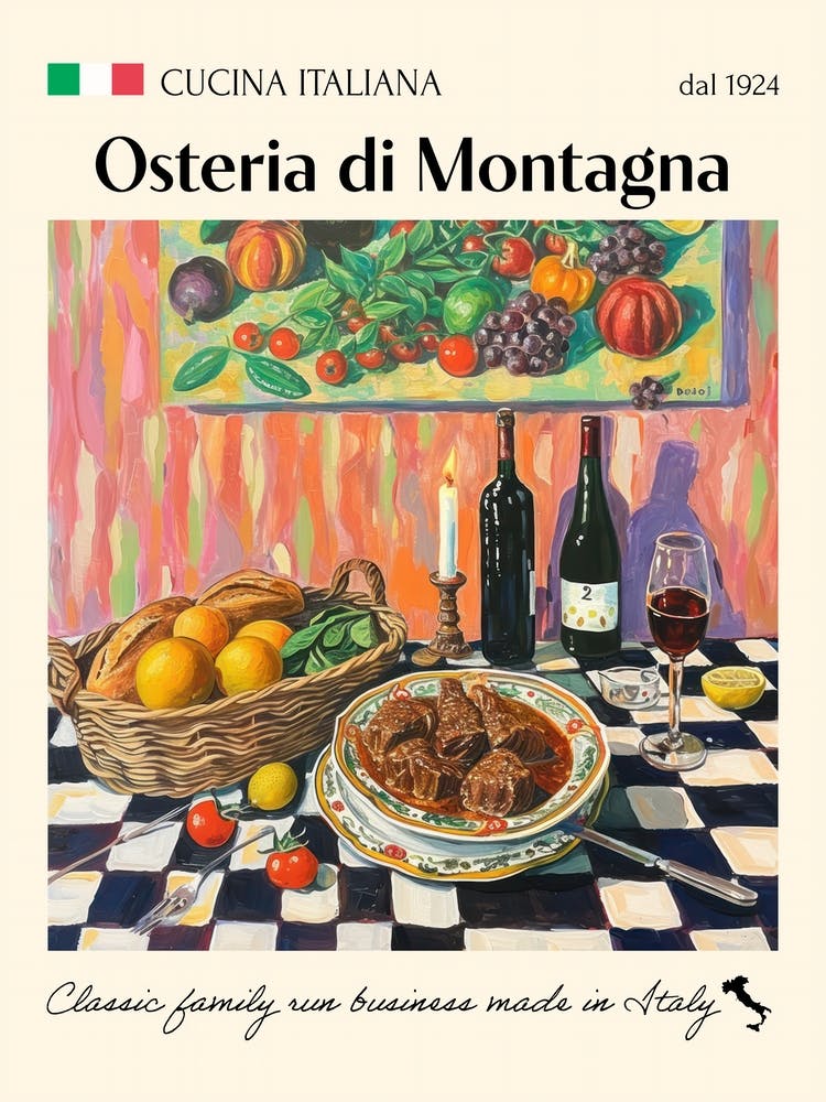 Osteria Di Montagna - Trattoria Italienne - Affiche Cuisine Gastronomie