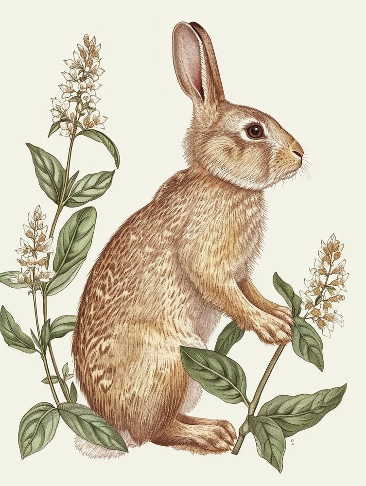 Cinnamon Blockprint Rabbit Illustration 1