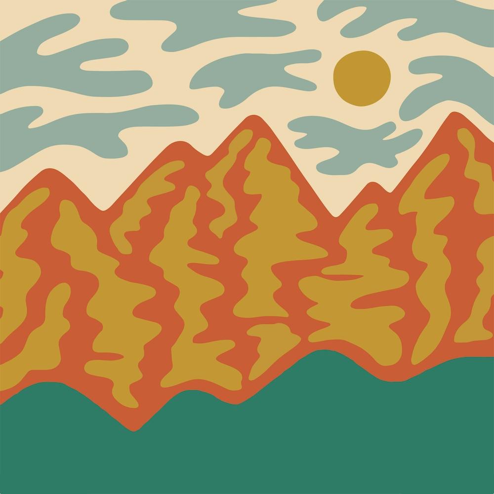 Abstract Mountain Landscape Orange Square