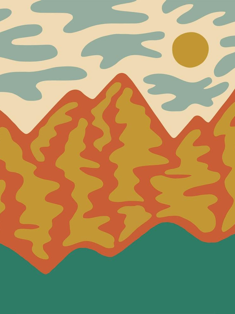 Abstract Mountain Landscape Orange Square