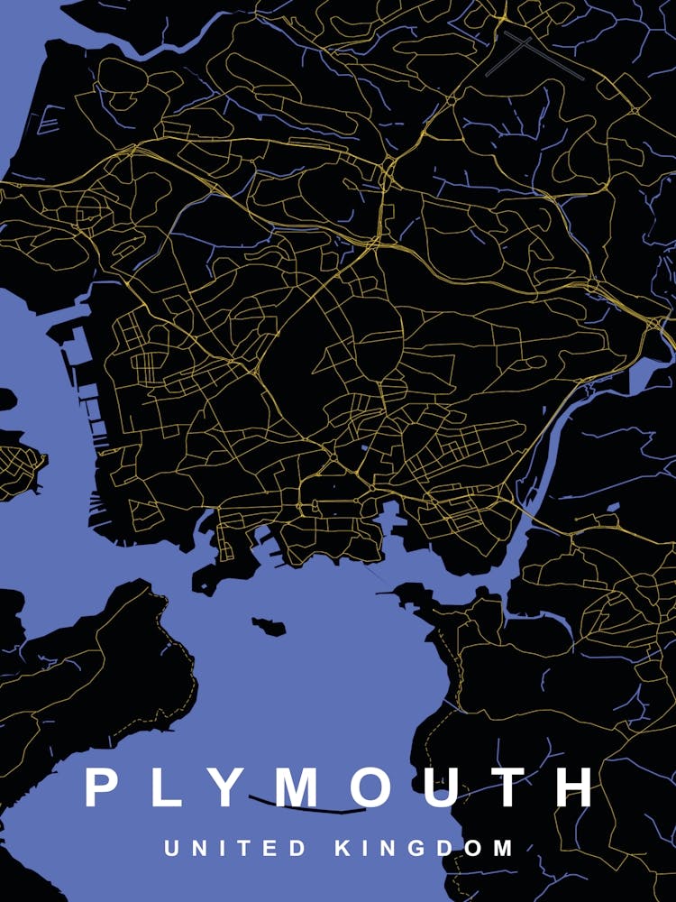 Plymouth City Map Black and Gold