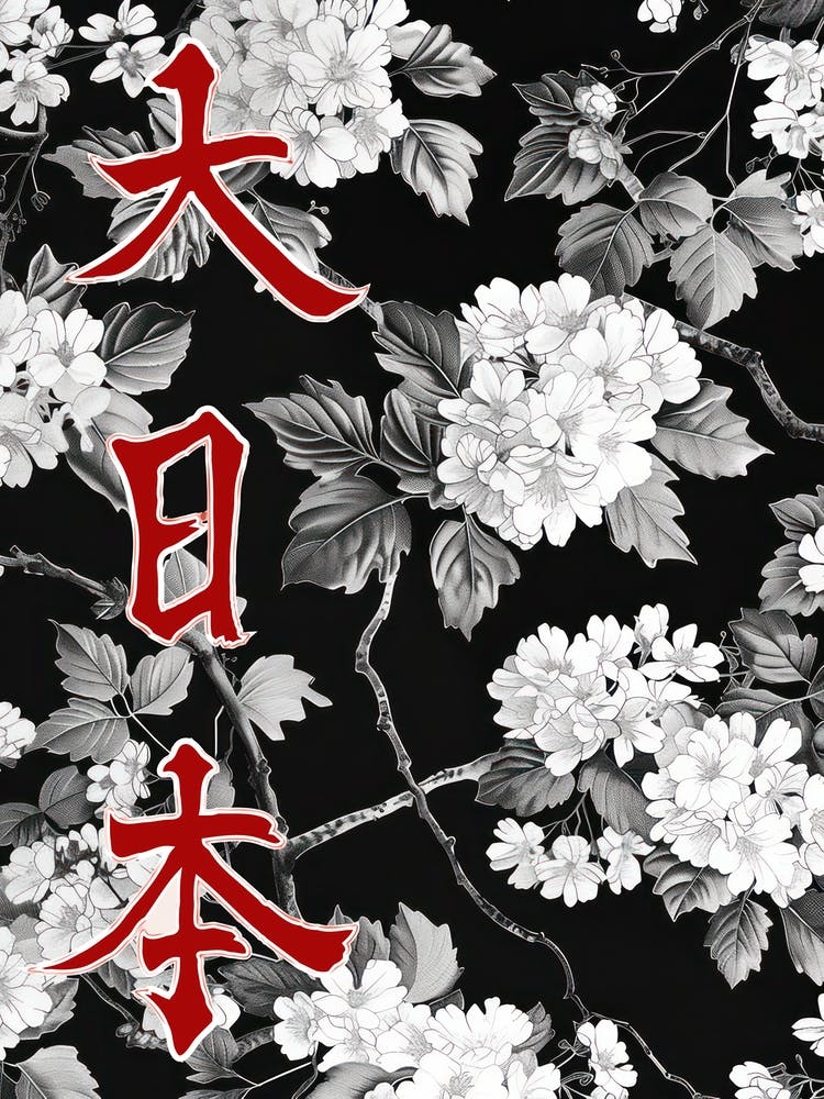 Hokusai Great Japan Poster Monochrome Flowers 4