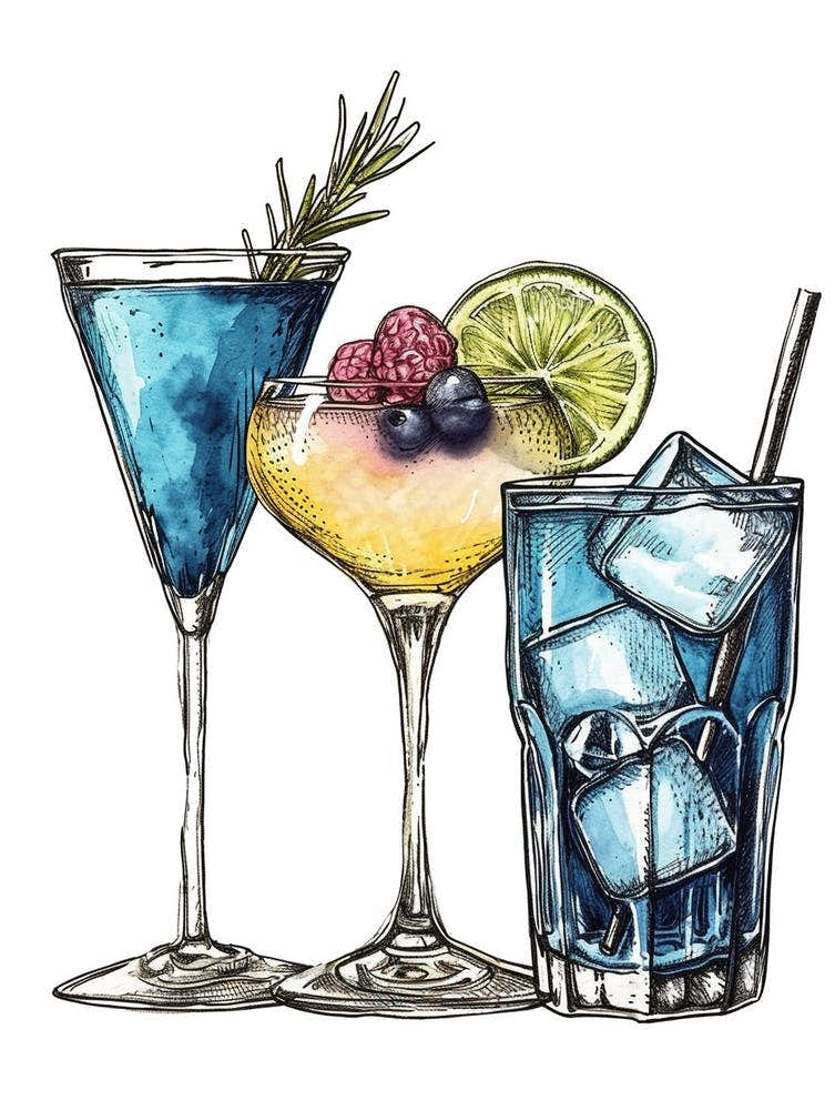 Watercolour Cocktail Selection Sketch