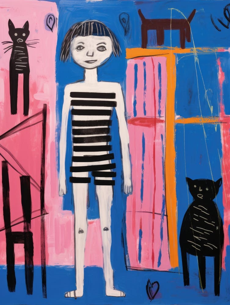 Girl And Her Cats