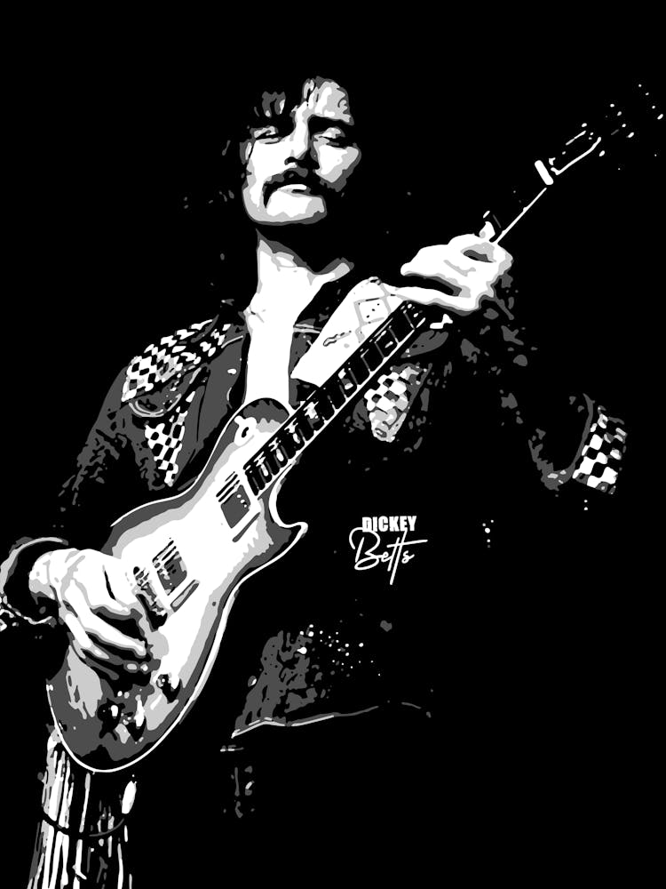 Dickey Betts American Guitarist Legend in Grayscale Illustration