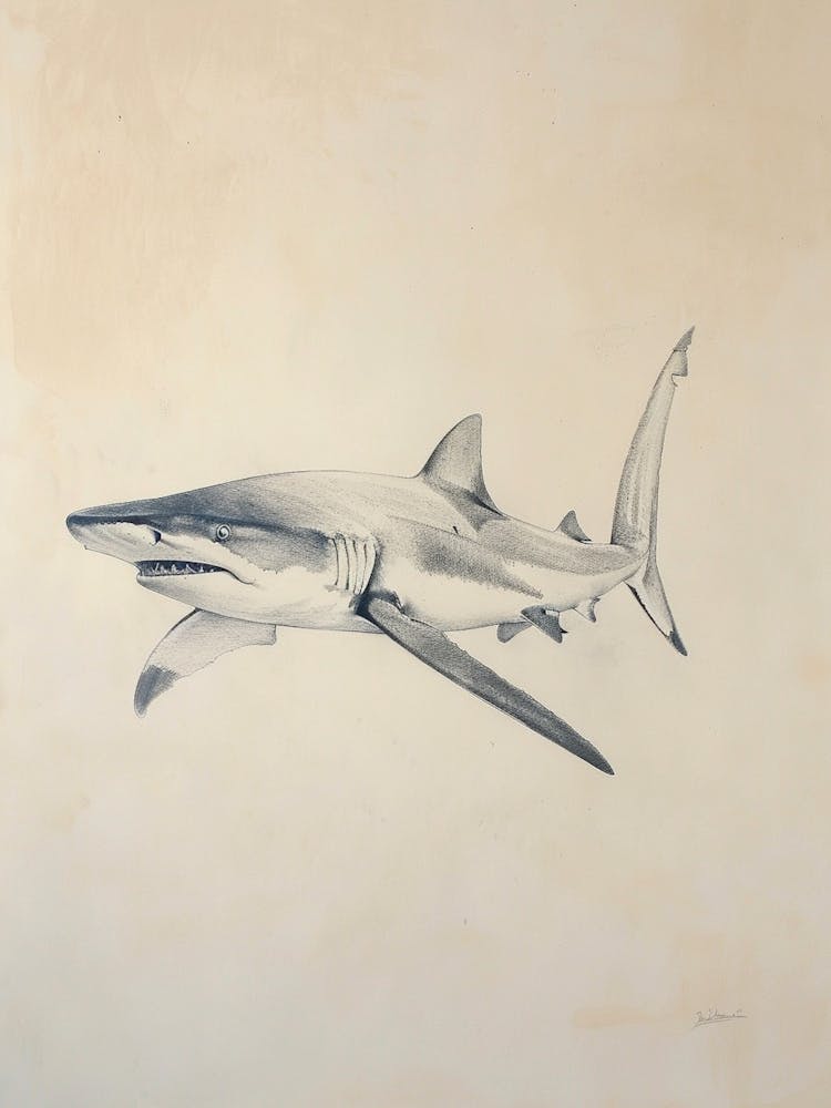 Vintage Smooth Hammerhead Shark Pencil Illustration 2