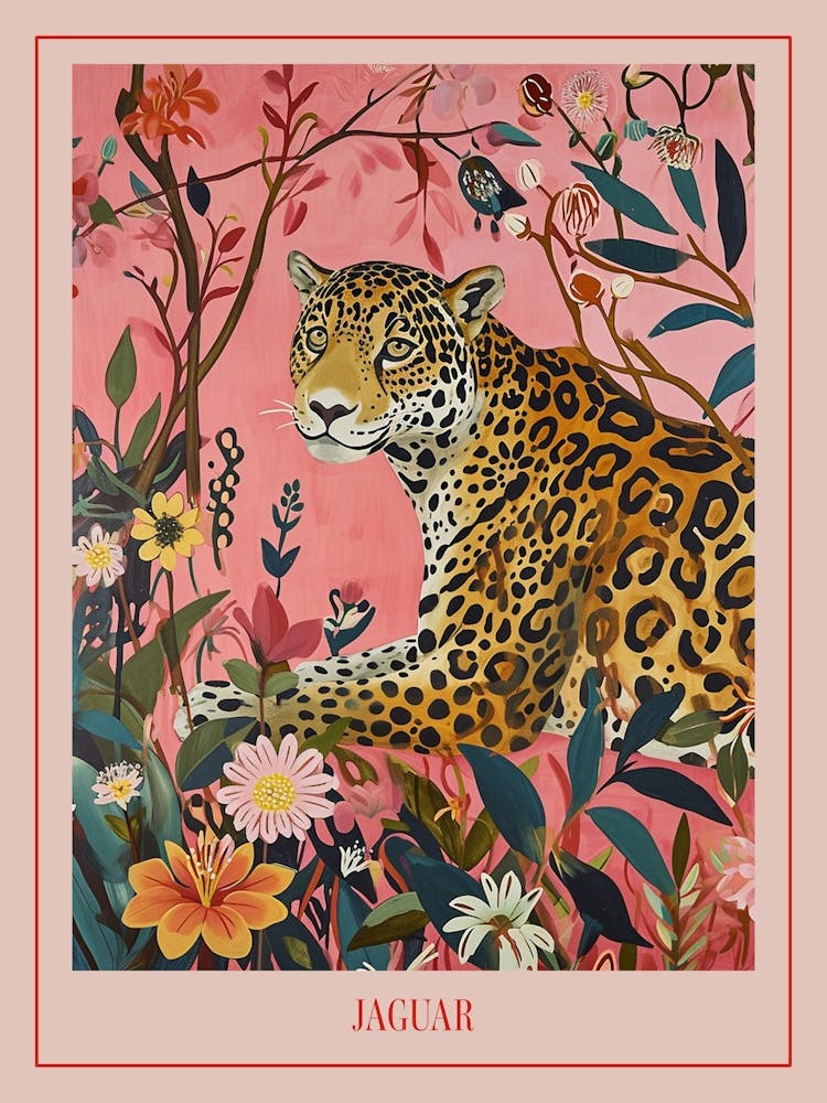 Floral Animal Painting Jaguar 2 Poster